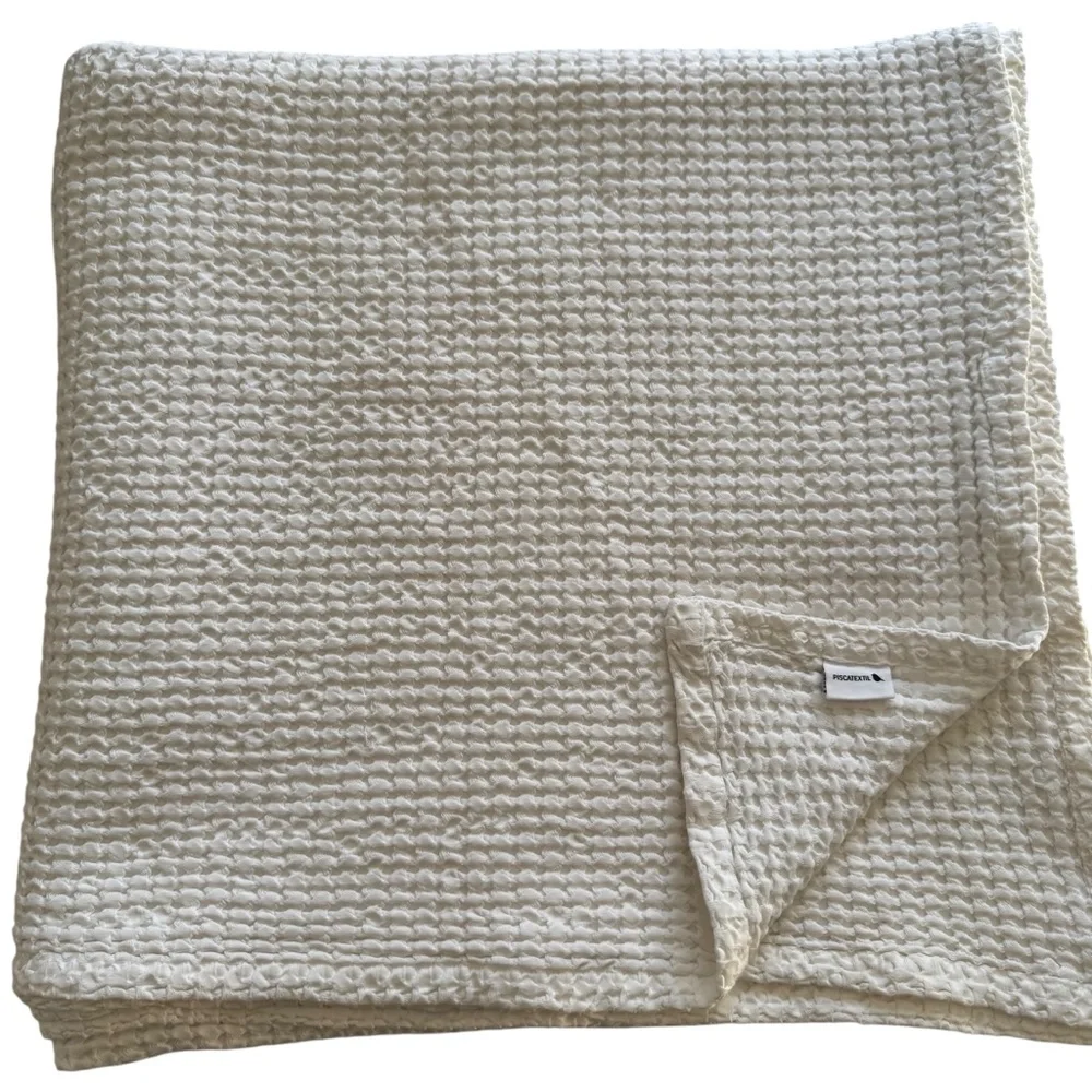 Piscatextil White 100% Cotton Bedspread Coverlet Textured Waffle King 100 X 114